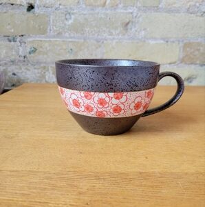 Japanese Ceramic Mug/Tea Cup with Inlaid Design Red & Gunmetal 12oz